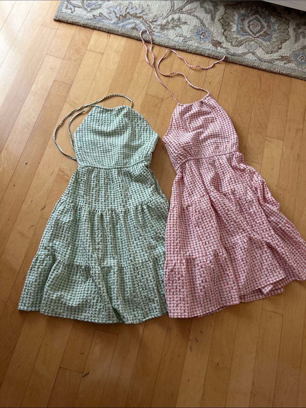 Guess Backless Gingham Halter Dress in Mint Green and Pink (qty 2)